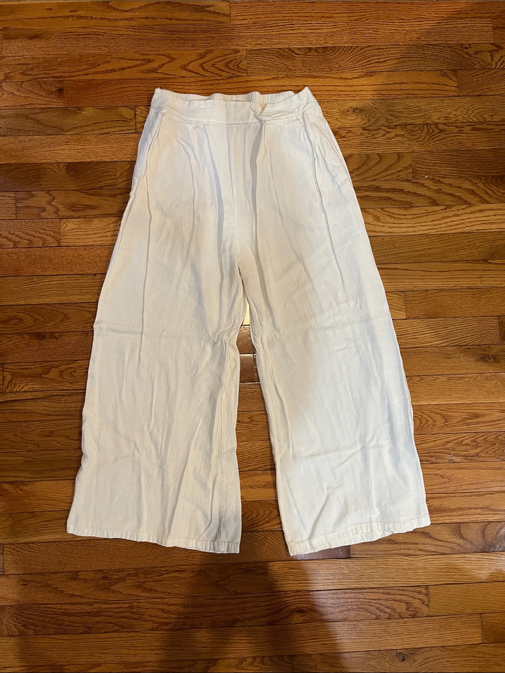 White wide leg linen pants